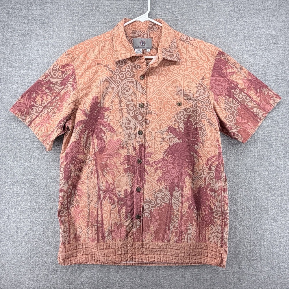 The Territory Ahead Shirt Men Size Large Peach Short Sleeve Button Up